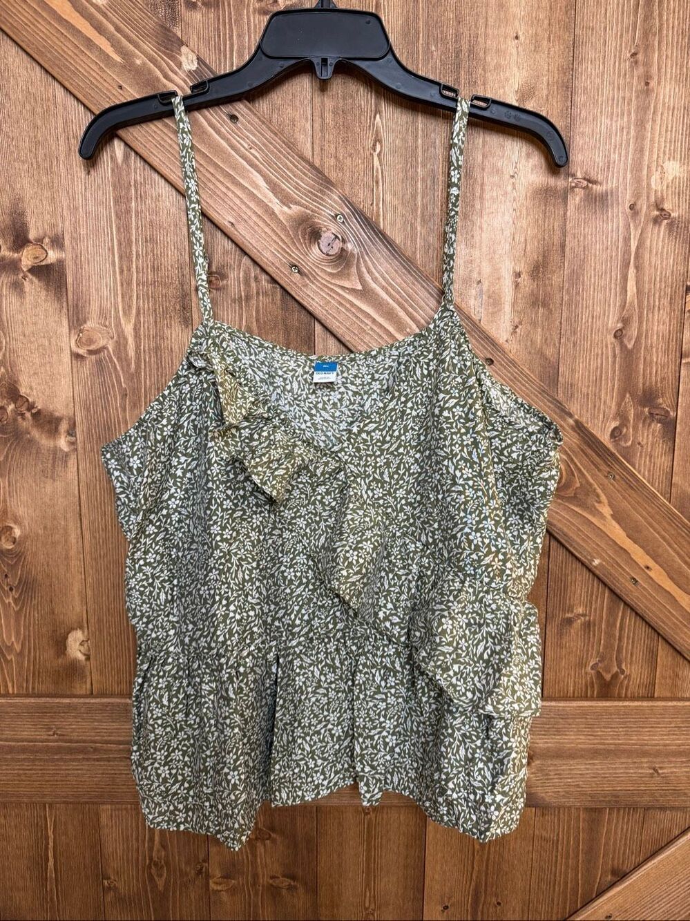 Old Navy Women’s XL Olive Green White Floral Ruffle Cami Tank Top (9347)